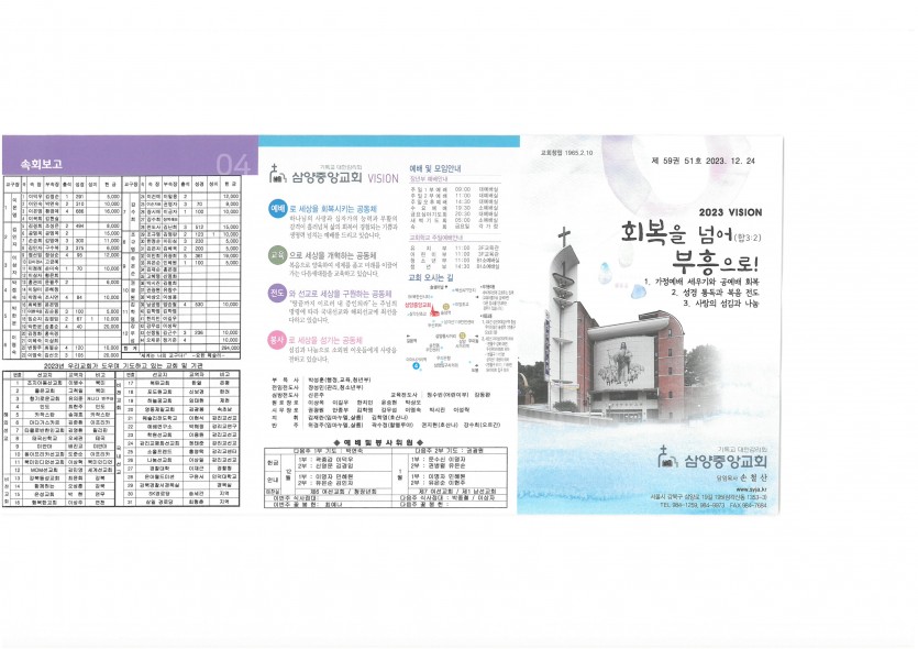 삼양중앙감리교회  / 교회주보안내